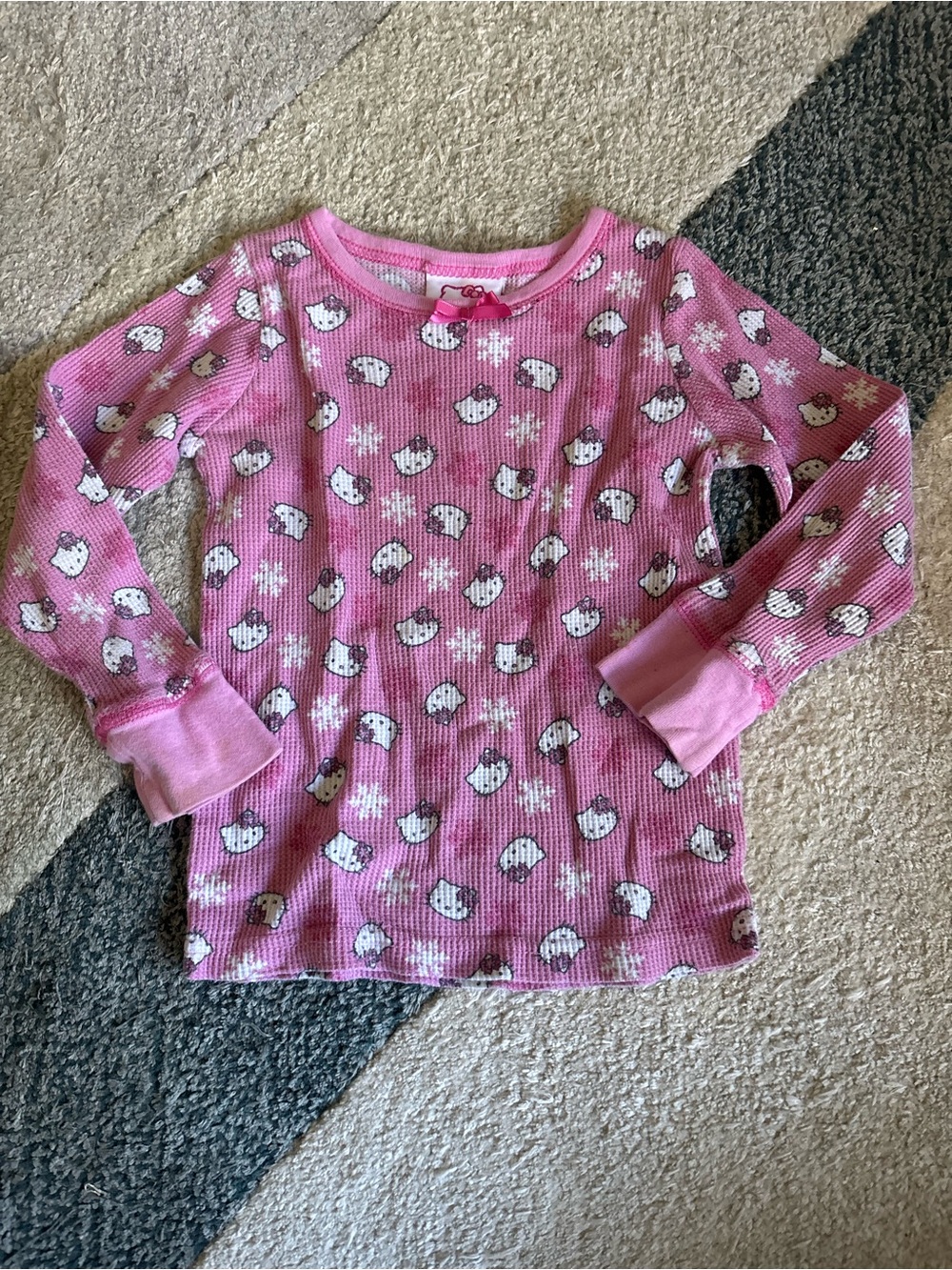 Hello Kitty Kids Pink Waffle Knit Long Sleeve Pajama Top Size 5T